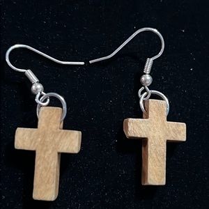 Cute wooden cross earrings hook style